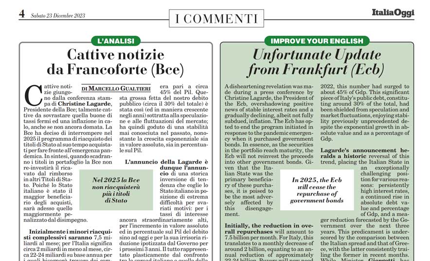 Cattive notizie da Francoforte Bce