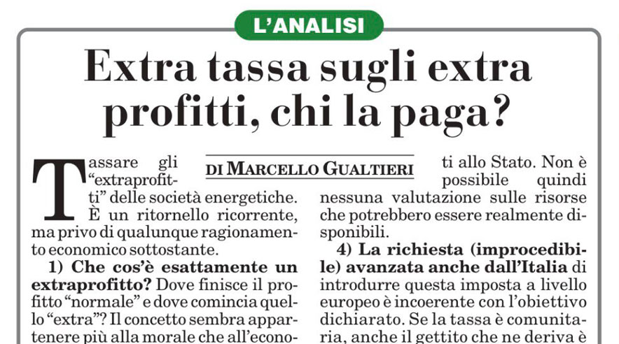 Extra tassa sugli extra profitti, chi la paga