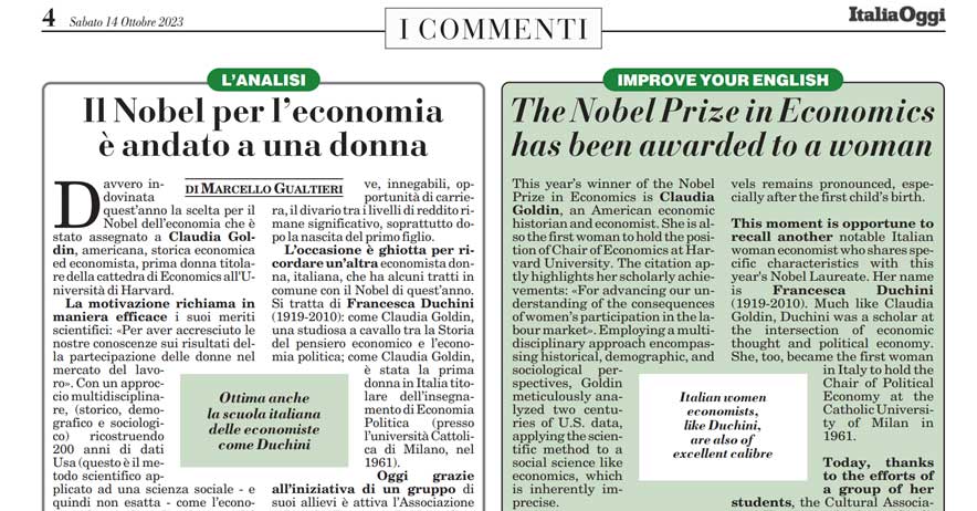 Il Nobel per leconomia è andato a una donna