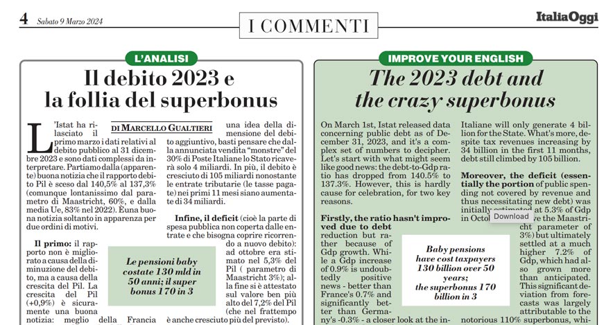 Il debito 2023 e la follia del superbonus