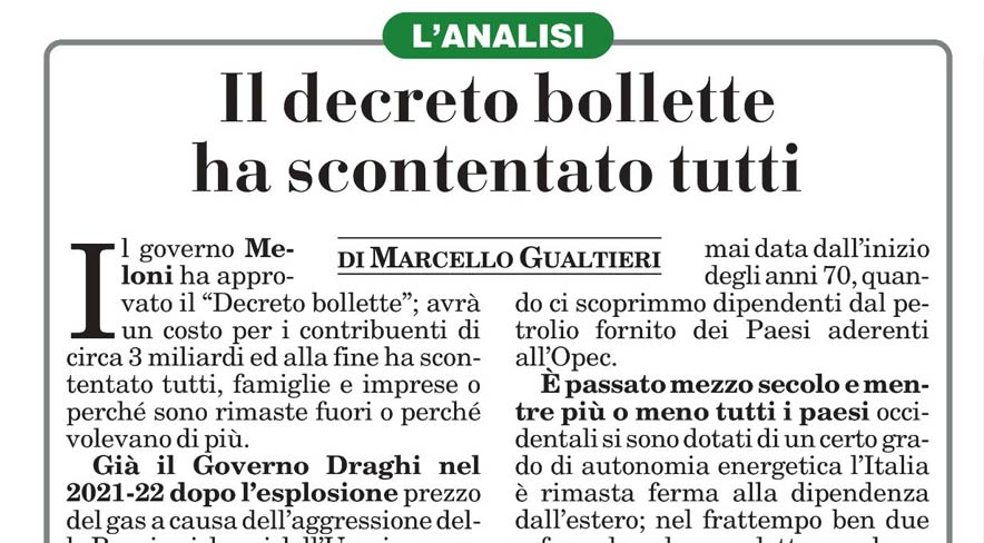 Il decreto bollette ha scontentato tutti
