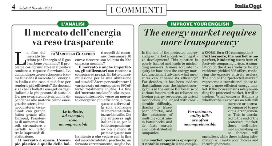 Il mercato dell'energia va reso trasparente