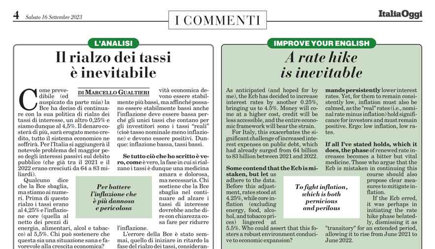 Il rialzo dei tassi è inevitabile