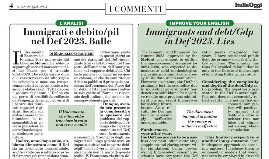 Immigrati e debito pil nel Def 2023. Balle