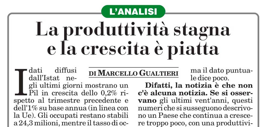 La produttività stagna e la crescita è piatta