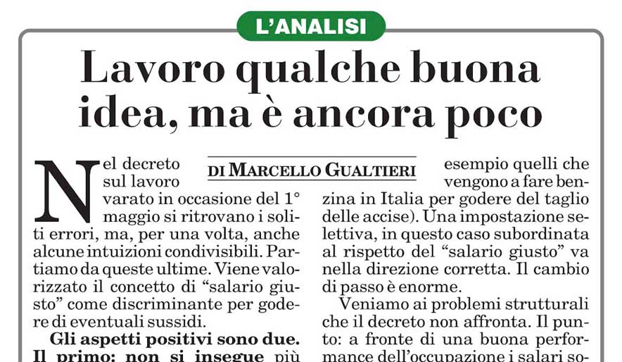 Lavoro qualche buona idea, ma è ancora poco