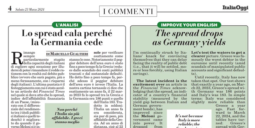 Lo spread cala perché la Germania cede