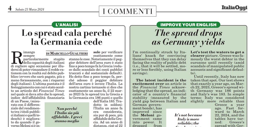 Lo spread cala perché la Germania cede