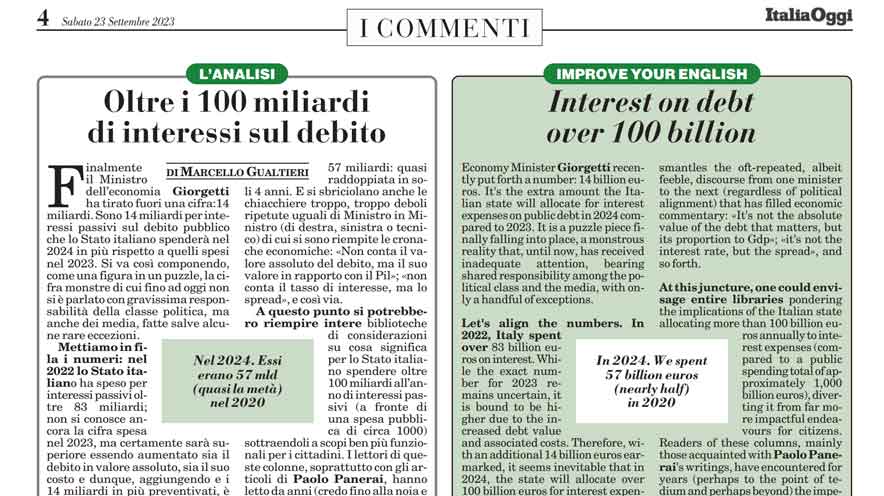 Oltre i 100 miliardi di interessi sul debito