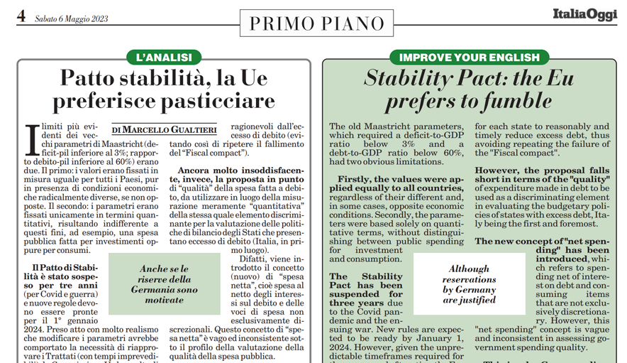 Patto stabilità, la Ue preferisce pasticciare