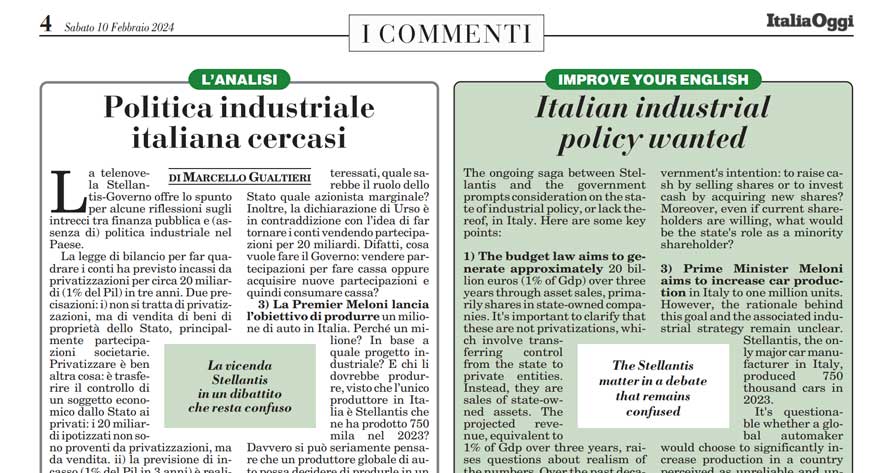 Politica industriale italiana cercasi