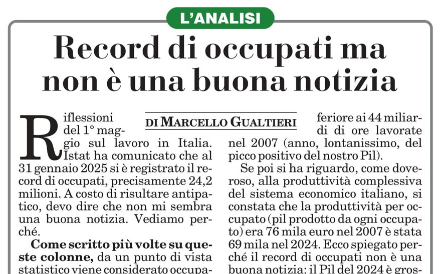 Record di occupati ma non è una buona notizia