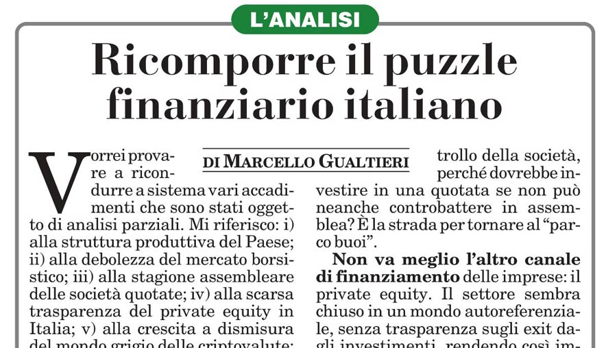 Ricomporre il puzzle finanziario italiano