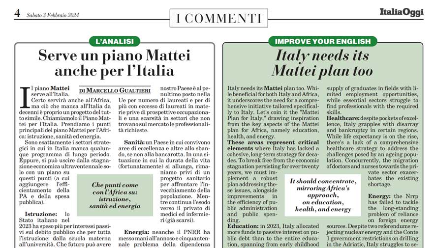 Serve un piano Mattei anche per l'Italia