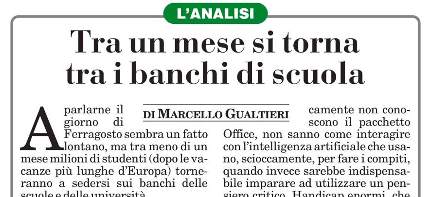 Tra un mese si torna tra i banchi di scuola