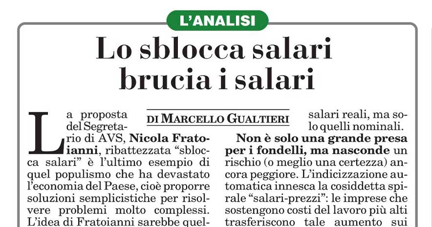 Lo sblocca salari brucia i salari